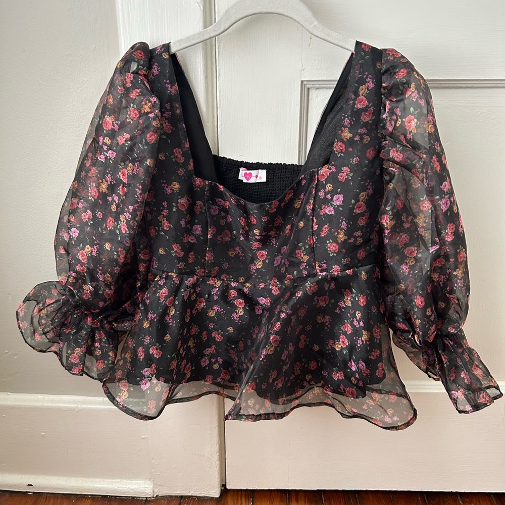 Buddy Love Black Floral Sheer Organza Blouse